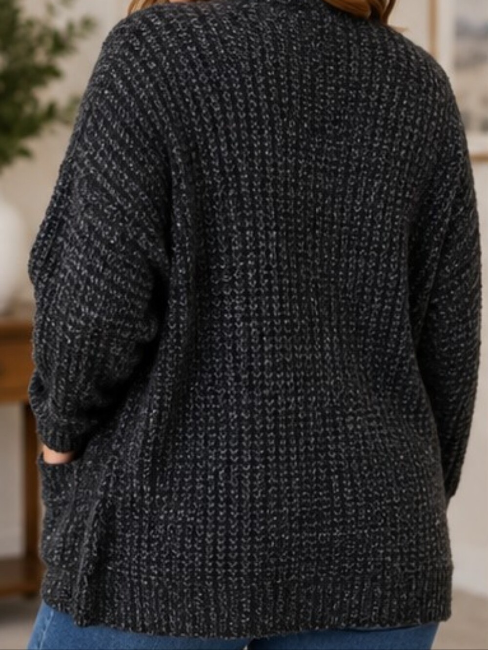 Ava & Viv 2X Open Front Cardigan Black Gray Metallic Knit Pockets - Picture 3 of 5